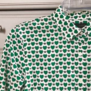 J. Crew Button Up with Bees and Green Hearts